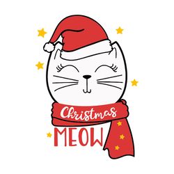 Christmas Meow Svg, Cat Christmas Svg, Cat in Santa Hat Svg, Merry Christmas Svg, Holidays Svg, Digital download