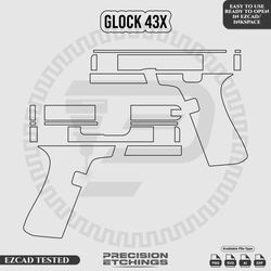 GLOCK-43X Outline/Template For laser engraving and Marking Full Build Svg