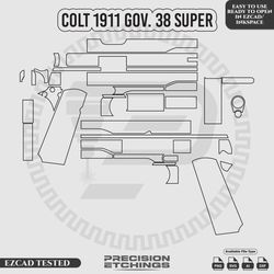 Colt 1911 government 38 super Outline/Template For laser engraving and Marking Full Build Svg