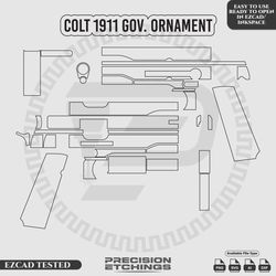 Colt 1911 government Ornament Outline/Template For laser engraving and Marking Full Build Svg
