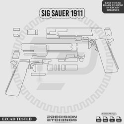 SIG SAUER 1911 Outline/Template For laser engraving and Marking Full Build Svg