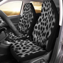 White Leopard Print Car Seat Covers Custom Animal Skin Pattern Print Car Accessories