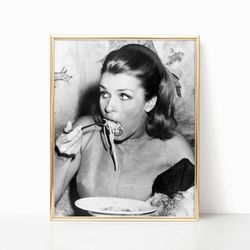 Vintage Woman Eating Lunch Black White Old Retro Photography Restaurant Kitchen Diner Wall Art Decor Canvas Frame Printe