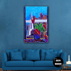 Oil Painting Effect Window Landscape Flower Nature City Roll Up Canvas, Stretched Canvas Art, Framed Wall Art Painting