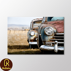 Old Rusty Cars Canvas Wall Art, Vintage Car Photo Print, Classic Cars Wall Decoration, Gift for Car Lovers, Mancave Desi