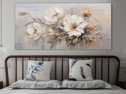 White Flower Oil Painting On Canvas Large Wall Art Abstract Textured Floral Landscape Painting Custom Painting Living Ro