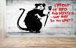 Banksy Out of Bed Rat Wall Stickers, Banksy Mouse Digital Paper, Graffiti Wallpaper, Decals For Walls, I'm Out Of Bed Mu