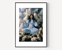 Surreal animal Artful, Surrealism Wall Art with Cats and Women Maximalist Decor,Moody Wall Art Prints,Trendy Painting, T