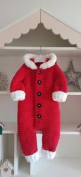 Gender-Neutral Baby Santa Claus Costume Hand-Knit, Soft, and Warm /Christmas Baby Gift