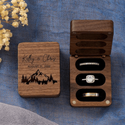 Triple Slots Wedding Ring Box, Engagement Ring Box Personalized, Wooden Ring Box for Wedding Ceremony, Ring Bearer Box