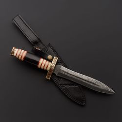 Custom Handmade 216 Layers Damascus Steel Hunting Dagger knife & Leather Sheath