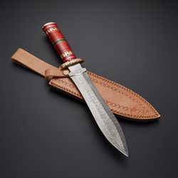 Custom Handmade 216 Layers Damascus Steel Hunting Dagger Knife,Leather Sheath