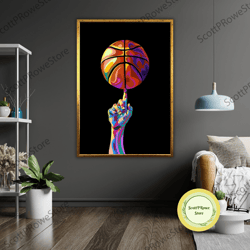 Basketball Ball On Finger Art Canvas, Basketball Ball Wall Decor, Modern Art, Basketball Gift, Unique Home Decor