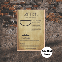 Gimlet Cocktail Recipe - Bar Cart Art - Bar Decor - Framed Canvas Print - Blueprint Art - Patent Art - Home Bar Decor -