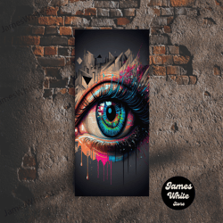 Framed Canvas Ready To Hang, Vibrant Graffiti Style Eye Wall Art Canvas Print - Street Art Inspired Graphic Illustration