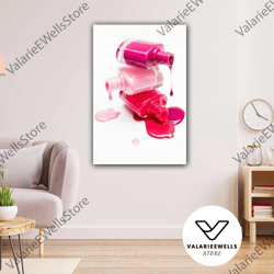 Pink Red Nail Polish Bottle Makeup Roll Up Canvas, Stretched Canvas Art, Framed Wall Art Painting