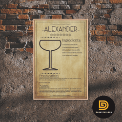 Alexander Cocktail - Bar Cart Art - Bar Decor - Framed Canvas Print - Blueprint Art - Patent Art - Home Bar Decor - Bar