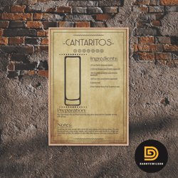Cantaritos Recipe - Bar Cart Art - Bar Decor - Framed Canvas Print - Blueprint Art - Patent Art - Home Bar Decor - Bar A