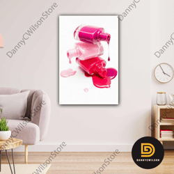 Pink Red Nail Polish Bottle Makeup Roll Up Canvas, Stretched Canvas Art, Framed Wall Art Painting