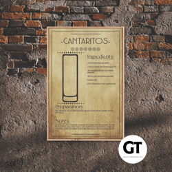 Cantaritos Recipe - Bar Cart Art - Bar Decor - Framed Decorative Wall Art - Blueprint Art - Patent Art - Home Bar Decor
