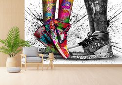 Love in Jordan Shoes Wall Painting, Air Jordans Wall Poster, Love Graffiti Wall Stickers, Graffiti Wallpaper, Lover Shoe