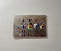 Abstract Zebra Wall Decor, Banksy Wall Hanging, Colorful Wall Decoration, Personalized Gift For Him Glass Panel, Banksy