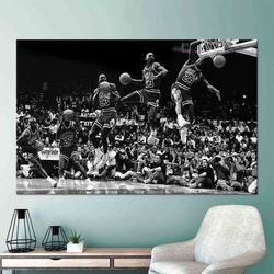 Basketball Wall Decor, Man Cave Wall Art Canvas, Basketball Printed, Michael Jordan Art, Framed Wall Art Canvas Gift, Bo