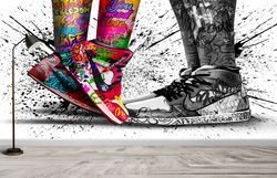 3D Papercraft, Love in Jordan Shoes Wall Mural, Air Jordans Wall Paper, Wall Print, Graffiti Mural, Wall Stickers, 3D Pr