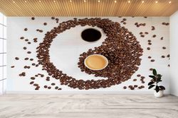 3D Printing Art, Modern Wall Poster, Coffee Yin Yang Wall Stickers, Brown Wallpaper, Coffee Paper Craft, Gift For House,