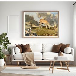 Deer print, Deer wall art, Vintage deer print, Collage artwork, Landscape prints