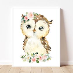 Owl prints Owl nursery wall art Kids room decor Baby girl nursery prints Floral nursery prints Owl nursery decor Owl nur