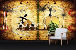 Camel And Egypt Wall Poster, Egypt Landscape Paper Art, Desert Landscape Wall Mural, Abstract Wall Decor, Stick On Wallp
