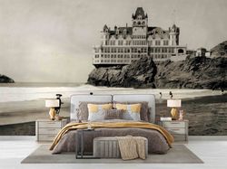 Cliff House 1900s San Francisco Wallpaper, San Francisco Wall Art, Beach Landscape Wall Paper, Landscape Wall Stickers,