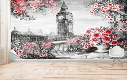 Flower Wallpaper, London Landscape Wall Stickers, London Tower Wall Painting, Floral Wallpaper, Landscape Wall Mural, Se