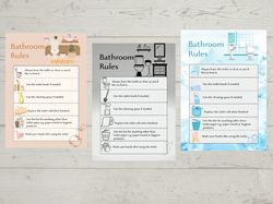 Bathroom Rules.Rules signs. Bathroom decor.Home decor.Printable sheets.Digital product.  Set of 3 different colors.