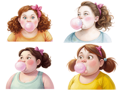Cheerful girl blowing bubble gum, Fun clipart, Cheerful clipart, Self love clipart, Body positivity, Vector clipart