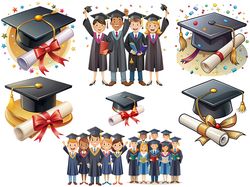 Graduation clipart. Graduation cap clipart. Graduate PNG. Clipart bundle. 8 PNG with transparent background