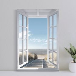 Northsea Beach Window Landscape Poster, Wall Art Canvas Print, Art Poster for Gift, Home Decor Poster, Love Gifts (No Fr