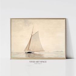 Sailing off Gloucester by Winslow Homer  Neutral Sailboat Art Print  Vintage Seascape Painting  Printable Wall Art  Digi