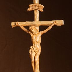 Christ Crucifixion Wood Carving Religious Artwork Cross Wall Hanging Catholic Prayer Wooden Wooden Crucifix Prayer Altar
