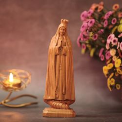 Our Lady of Fatima Wooden statue Madonna of Fatima Religious Figurine Virgin Mary Classic Handmade Gift holiday decor ch