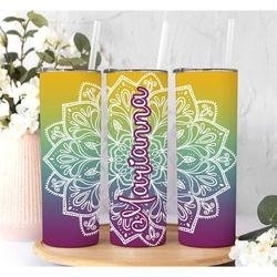 Mandala tumbler, custom tumbler with straw, sunset tumbler gift for her, girls trip tumbler, personalized gifts for her,