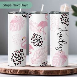 Flamingo Tumbler Insulated Personalized Gifts For Her - Summer Tumbler With Name Best Gift For Women Travel Tumbler - Fl