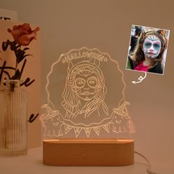 Custom 3D Photo Halloween LED Night Light, Personalized Lamp with Your Picture, Halloween Decor
