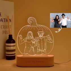 Custom 3D Photo Halloween LED Night Light, Pumpkin Lamp with Your Picture, Halloween Decor