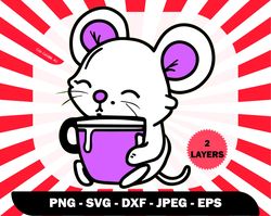 Baby Mouse Drinking Coffee Svg, White Mouse Svg, Cute Png for Shirts , Baby Wall Decor