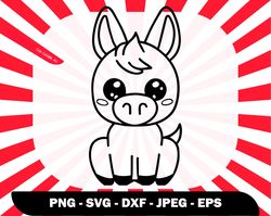 Cute Sitting Baby Donkey Svg,Kawaii Donkey Outline Svg, Cute Tattoos, Cute Png for Shirts , Baby Wall Decor, Svg for Bab