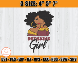 Washington Commanders Black Girl Embroidery, NFL Commanders Embroidery, Digital Download, Sport Embroidery