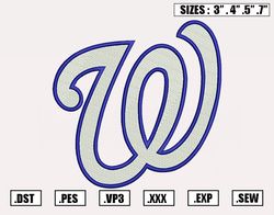 Washington Nationals Embroidery Designs, MLB Logo Embroidery Files, Machine Embroidery Design File, Digital Download