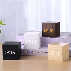 LED Wooden Clock Multi functional Wooden Alarm Clock, Home Electronic Clock